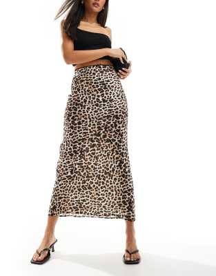 jersey midi skirt in leopard print-Multi