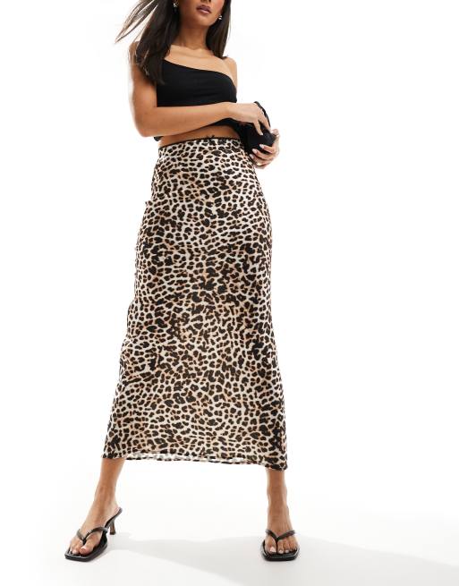 Stradivarius jersey midi skirt in leopard print