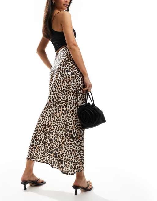 Stradivarius jersey midi skirt in leopard print ASOS