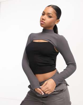 Stradivarius jersey shrug in top in gray black Smart Closet