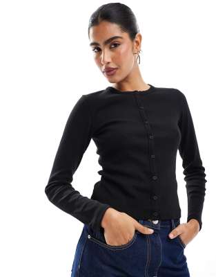 Stradivarius - Jersey-Strickjacke in Schwarz