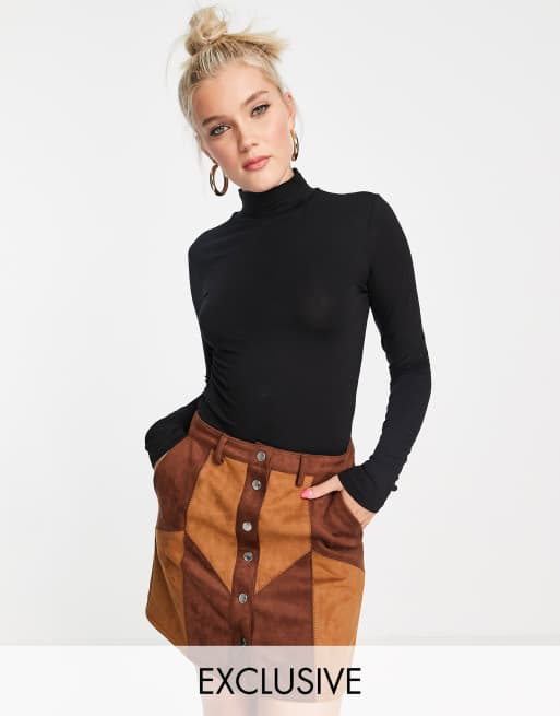 Stradivarius - Jersey top met col in zwart 