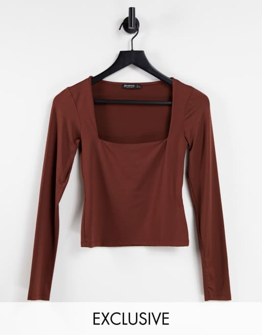 Brown store jersey top