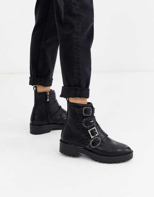 Stradivarius jewelled buckle ankle boots in black | ASOS