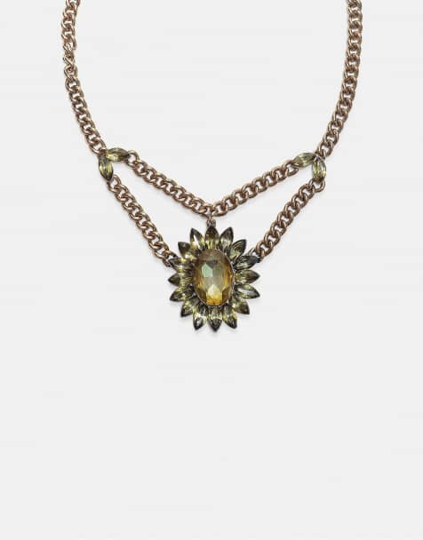 Stradivarius Jewelled chain necklace in khaki - view 1