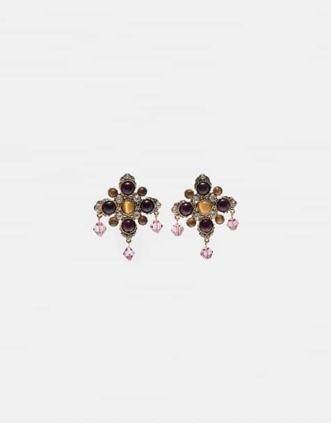 Stradivarius Jewelled cross earrings in gold - view 1
