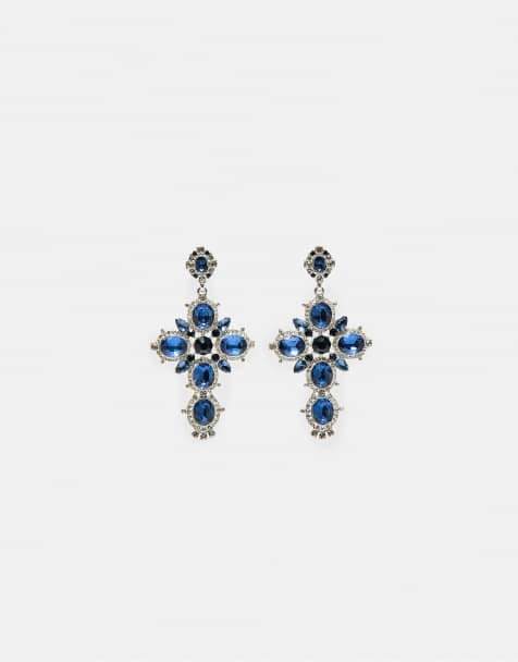 Stradivarius Jewelled cross earrings in grey - view 1