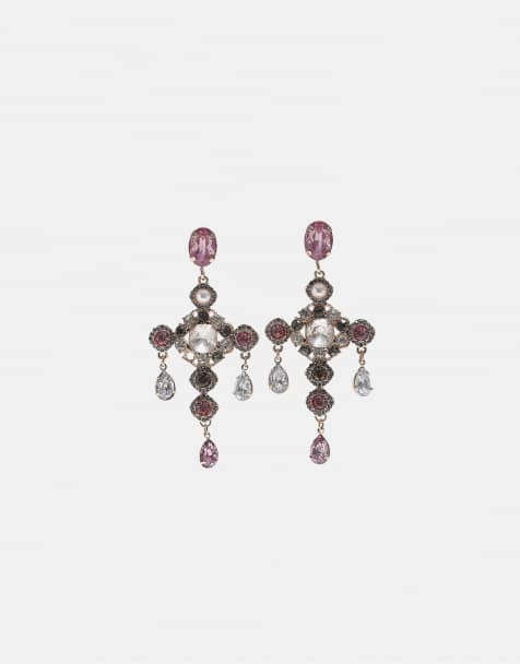 Stradivarius Jewelled cross earrings in khaki - view 1