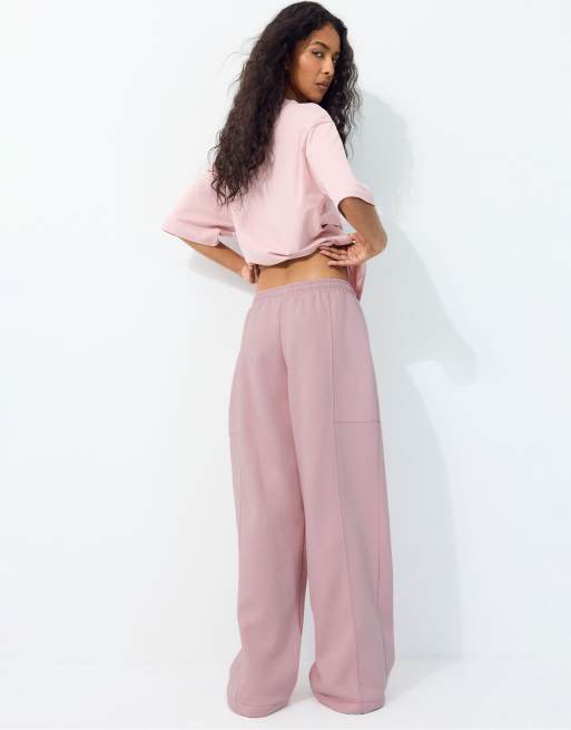 Stradivarius Jogger aus Baumwollplüsch in Pastellrosa, 3 von 7