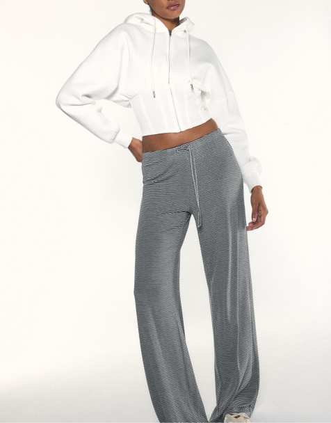 Stradivarius Jogger mit Streifen und schmaler Taille in Grau-Melange - view 1