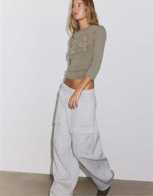 Stradivarius Jogger mit weitem Bein in Grau-Melange, 5 von 7