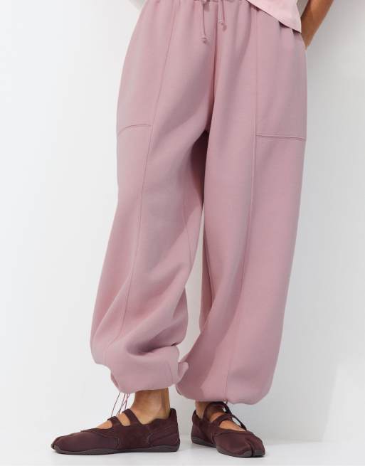 Stradivarius joggers barrel in cotone morbido rosa pastello, 4 di 7