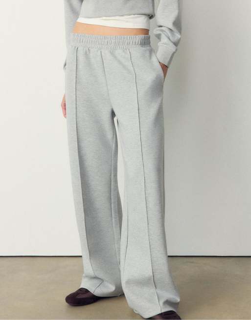 Stradivarius - Joggers grigio mélange con dettagli interlock