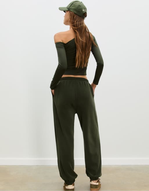 Stradivarius - Joggers larghi morbidi al tatto verdi, 3 di 4