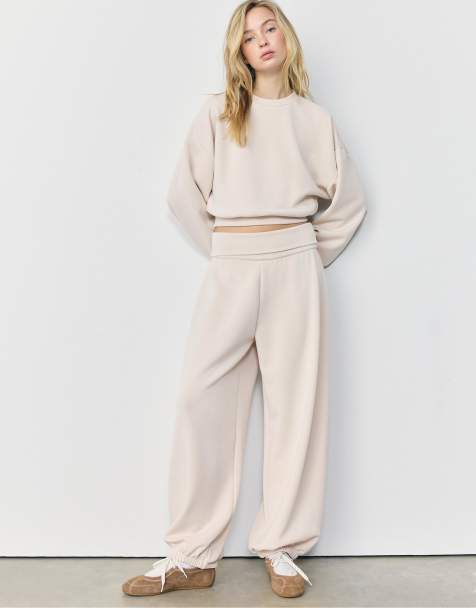 Stradivarius - Joggers morbidi al tatto color pietra in coordinato - view 1