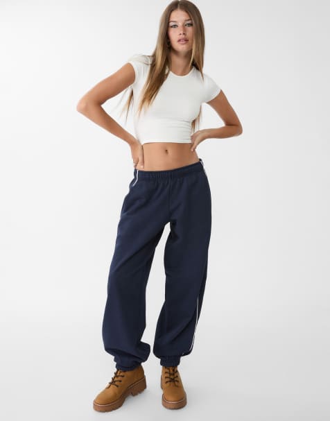 Stradivarius - Joggingbroek met biezen in marineblauw - view 1