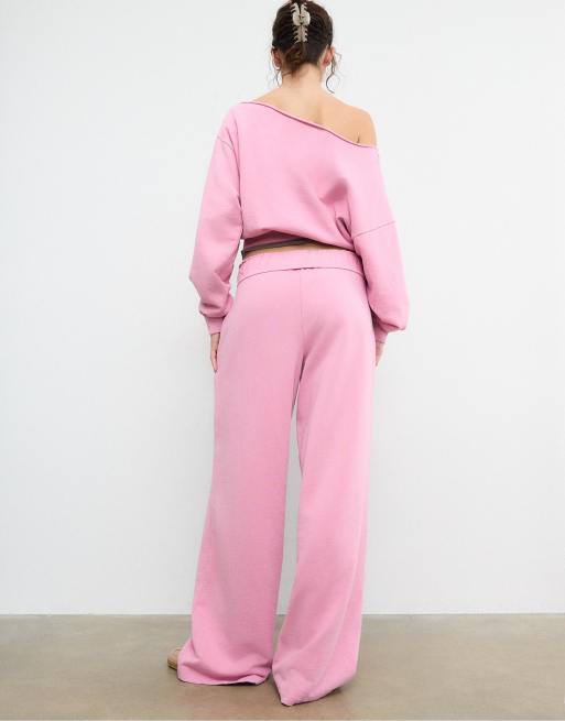 Stradivarius - Joggingbroek met rechte pijpen en verwassen effect in bubblegum roze, 2 van 4