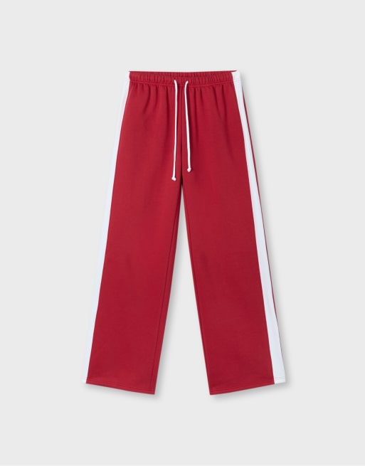 Stradivarius joggingbroek met rechte pijpen en zijstreep in rood, 6 van 7
