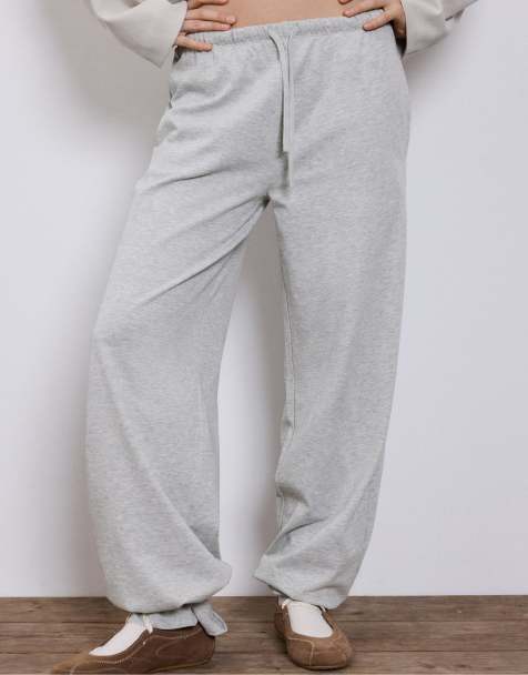 Stradivarius - Joggingbroek met wijde pijpen in gemêleerd grijs - view 1