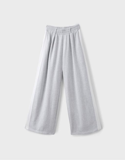 Stradivarius joggingbukser med brede ben og sidestreg i gråmeleret, 5 af 6