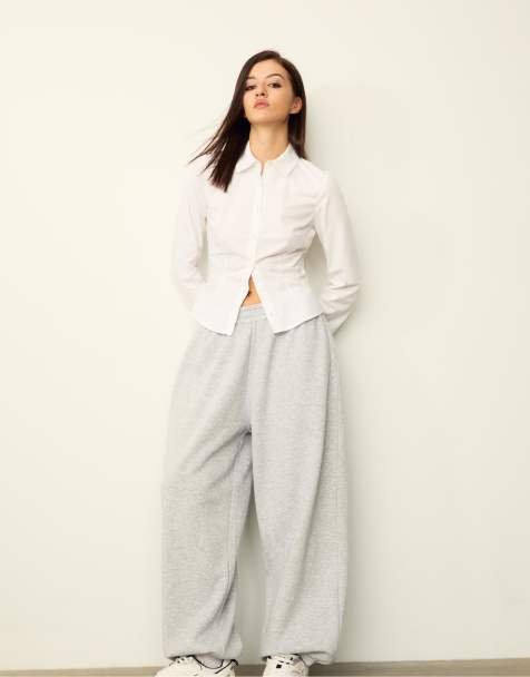 Stradivarius – Jogginghose in meliertem Grau mit Ballonschnitt - view 1