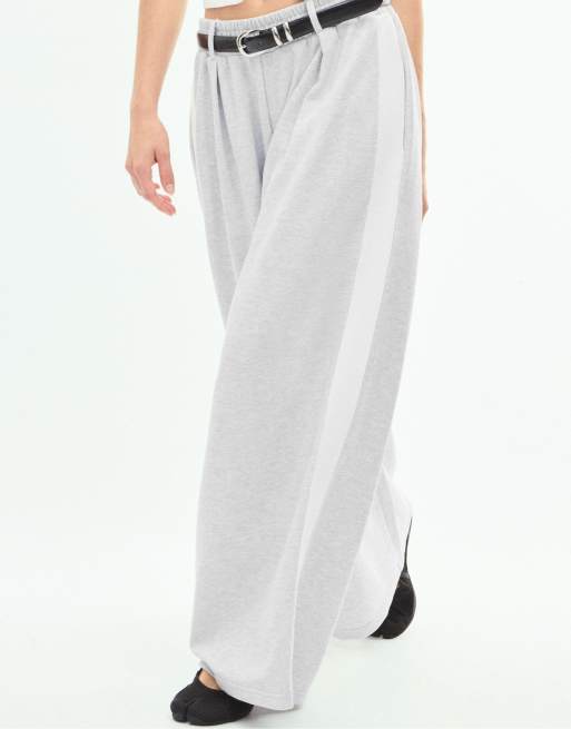 Stradivarius Jogginghose mit weitem Bein und Seitenstreifen in Grau-Melange, 4 von 6