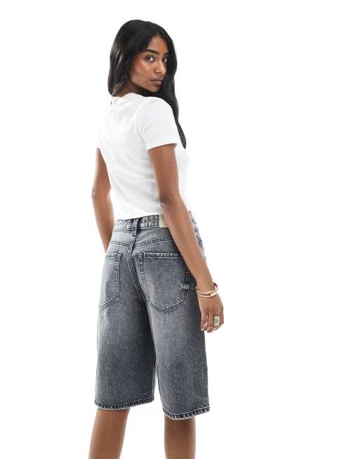 Stradivarius - Jorts di jeans grigio scuro slavato, 4 di 5
