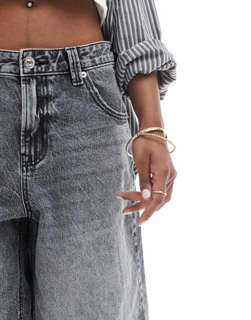 Stradivarius - Jorts di jeans grigio scuro slavato, 5 di 5