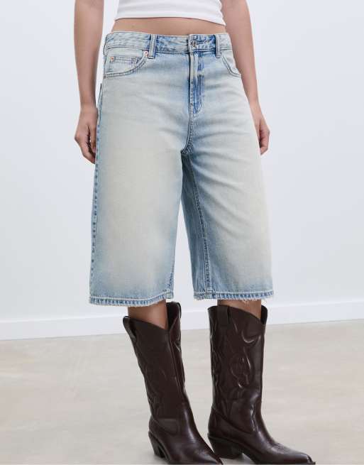 Stradivarius - Jorts stile bermuda color azzurro medio