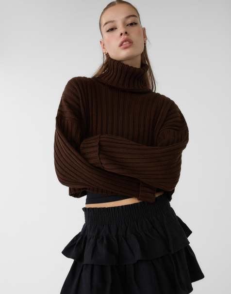 Stradivarius jumper with high neck in brown - view 1