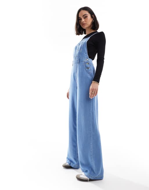 Stradivarius - Jumpsuit van zacht denim met gekruiste achterkant in lichtblauw 