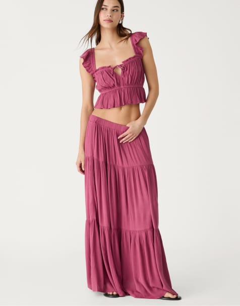 Stradivarius - Jupe bohème mi-longue - Rose - view 1