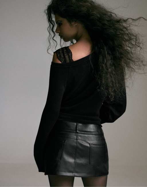 Stradivarius Jupe courte avec taille martelée noire, 5 de 7