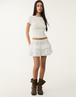 Stradivarius - Jupe-culotte volantée - Blanc