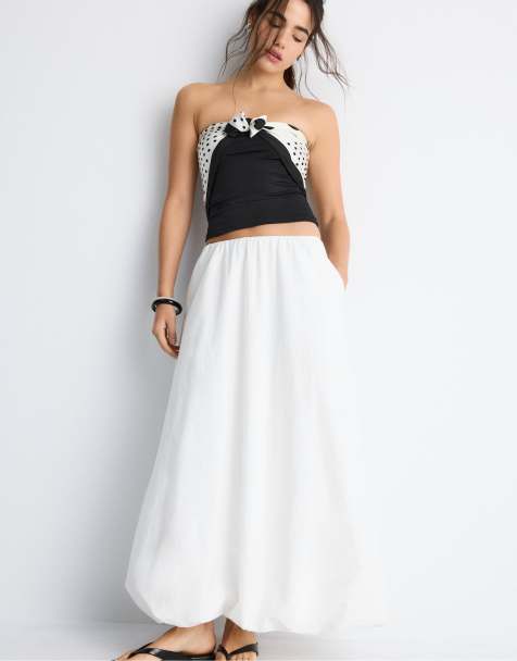 Stradivarius - Jupe longue bouffante en popeline - Blanc - view 1