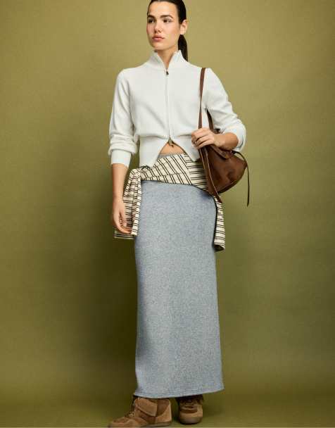 Stradivarius jupe longue douce au toucher gris clair - view 1