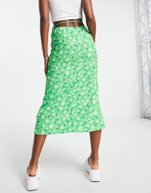 Jupe Longue Fille En Viscose Responsable Verte Avec Imprimé Fleuri