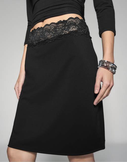Stradivarius Jupe midi à taille en dentelle noire, 4 de 7