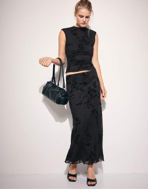 Stradivarius jupe midi droite en tulle noire - view 1