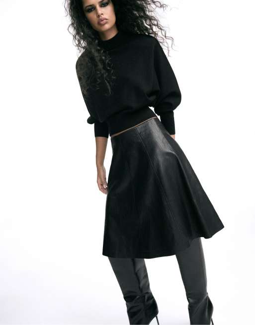 Stradivarius jupe midi évasée noire, 2 de 7