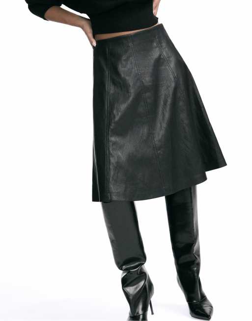 Stradivarius jupe midi évasée noire, 3 de 7
