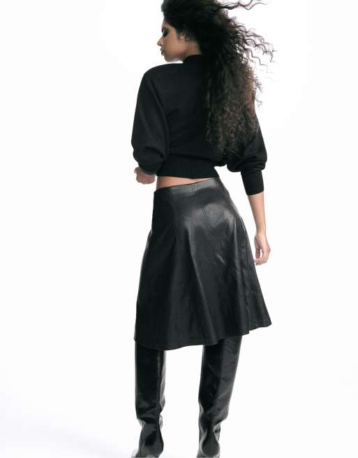 Stradivarius jupe midi évasée noire, 4 de 7