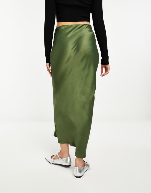 Stradivarius - Jupe nuisette mi-longue en satin - Kaki, 2 de 4