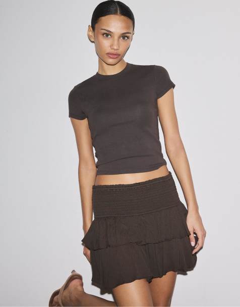 Stradivarius - Jupe-short courte à volants - Marron - view 1
