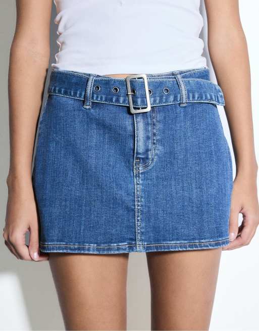 Stradivarius - Jupe-short en jean avec ceinture - Bleu moyen délavé, 4 de 4