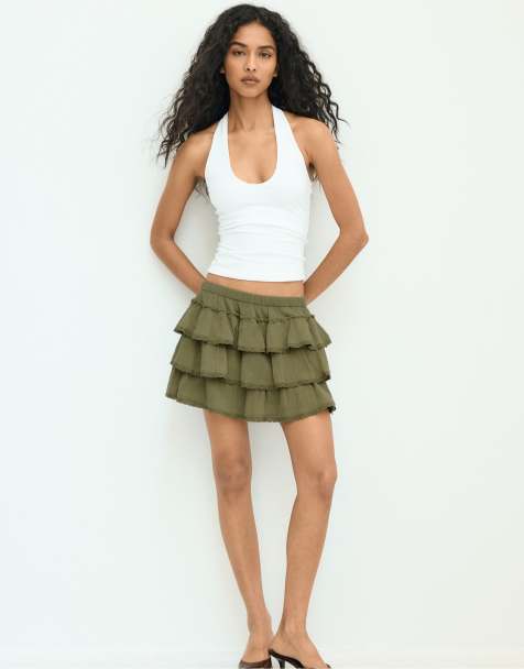 Stradivarius - Jupe-short froissée à volants - Kaki - view 1