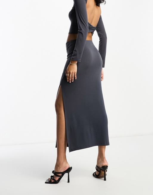 Stradivarius - Jupe tube d'ensemble mi-longue - Gris foncé , 2 de 4