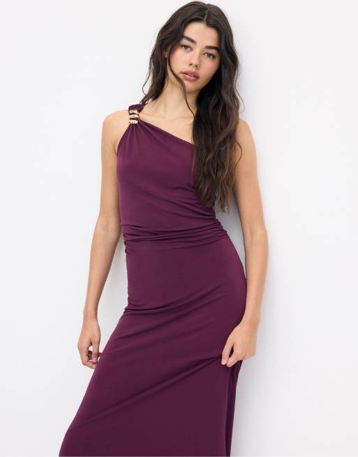 Stradivarius - Jurk met metallic detail in paars, 2 van 4