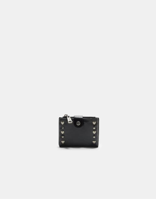 Stradivarius - Kaarthouder met rits en studs in zwart