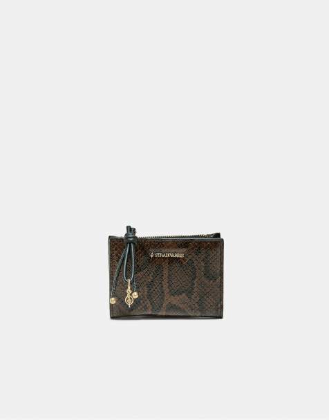 Stradivarius kaarthouderportemonnee met slangenprint in bruin - view 1